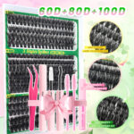 Hot Melt Cluster Eyelash Set for Cross-Border Trade, Large Capacity Eyelash Book, Dense Black Stem, Soft and Curly, European and American Style - 6080100D Set
