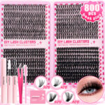 Amazon American-style thick false eyelash natural cluster set segmented dog-eye round eye women soft puppy-style lashes - Large Capacity Lash Book JM04 with Glue, Raincoat, and Tweezers