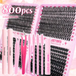 European and American cross-border hot-selling DIY segmented single cluster D-curve false eyelash set 660 clusters thick curly eyelashes - 3468D Set