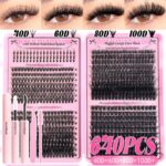 Cross-border eyelash book, European and American mixed style, large capacity lower lashes, 100D cluster lashes, segmented fluffy false eyelashes - Eyelash book + glue + powder tweezers + eyelash brush