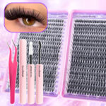 Amazon 304080100D false eyelashes European and American style single cluster 32 rows 640 clusters eyelash book set wholesale - 3040D+Glue+Tweezers