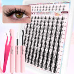 [Amazon Hot Sale] New Little Wild Rabbit Lashes 14-Row Comic Lashes 140 Clusters for Beginners - small wild rabbit + cat whisker lower lashes + glue + tweezers