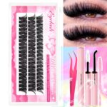 European and American cross-border new single cluster segmented 3 styles false eyelashes glue tweezers set D curl natural thick eyelashes - 80D-3 rows + glue + tweezers + lash brush