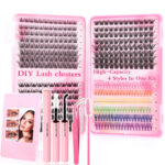 European and American cross-border false eyelash book set, large capacity, colorful segmented full set of single cluster flower lashes, curled and lifted eyelashes - 【Set】A010204+Colorful Eyelash Book