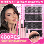 Cross-border stock eyelash book, European and American false eyelashes for export, 40D/60D/80D/100D mixed, D curl, 20 rows, 400 clusters - Eyelash book powder card 468100D blast-20 rows combination 2