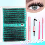Cross-border best-selling single-cluster false eyelashes, Europe, America, and Middle East export cosmetics, exclusive glue and tweezers wholesale, 30P 40P - 30D+40D【320Pcs】+Glue+Tweezers+Lash Brush