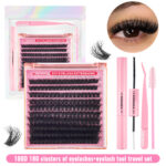 European and American cross-border set 3D large capacity 200D three-dimensional fluffy thick imitation mink European and American self-lash extension segmented eyelashes