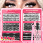 600-cluster large-capacity lash book DIY single-cluster flower lashes with glue, fox-style extra-long self-lash extension kit