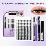 Cross-border glue lash set, segmented hard stem false eyelashes, large capacity flat eyelashes wholesale factory
