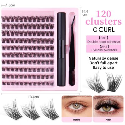 European and American cross-border bestseller large-capacity single-cluster false eyelash set, natural segmented cluster lashes for daily DIY lash extension