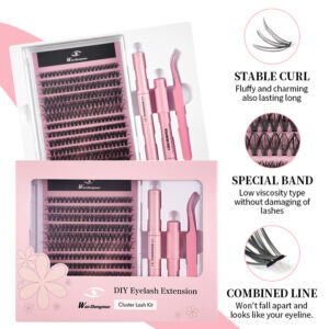 Cross-border best-selling DIY segment false eyelash kit with dual-head glue, large capacity single-cluster false eyelashes, gift box design