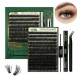 European and American cross-border bestseller 3D fluffy D-curve single-cluster false eyelashes set, natural and thick, DIY segmented cluster eyelashes
