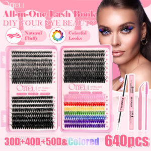 Cross-border best-selling European and American false eyelashes 30D40D50D colored hair large capacity segmented thick eyelash book tool set