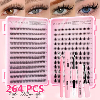 Cross-border best-selling false eyelash set 264 clusters lash book triple fishtail/autumn maple leaf single cluster false eyelashes lash book