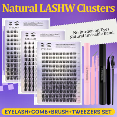 European and American cross-border best-selling false eyelashes, realistic and thick DIY eyelashes, segmented single-cluster lash extension wholesale