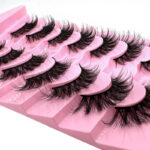 Overseas trade cross-border dense curly seven pairs pink blister box, fiber false eyelashes, wholesale European and American eyelashes long