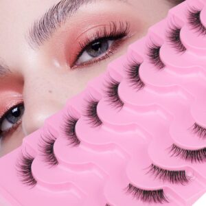 Cross-border cat-eye half false eyelashes, 10 pairs per pack, elongated tail, curled, dense, half-section transparent stem, factory wholesale