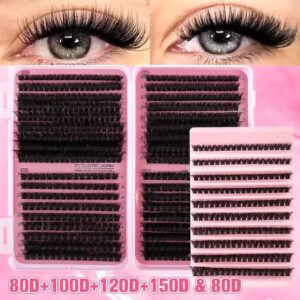 Cross-border large-capacity eyelash book DIY cluster lashes 9-16mm dense D curl 80D120D single cluster segmented eyelashes