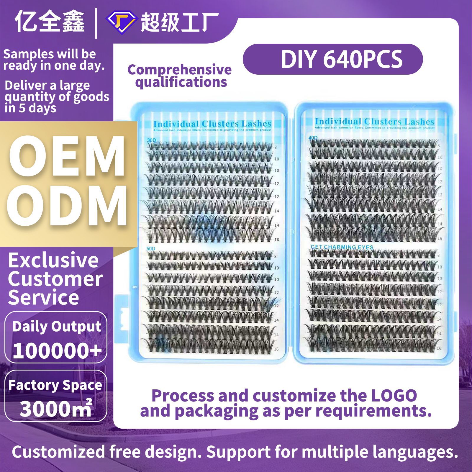 o1cn01ecqlnw1pvyg6utfsx 2219025691847 0 cib.jpg 640PCS DIY Cluster Lashes OEM Custom Logo,1D Samp5D Bulk Mfr