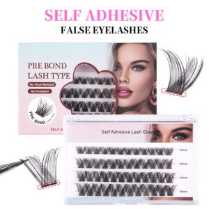 Cross-border glue-free false eyelashes, natural curly self-lamination fiber eyelashes for women's group DIY segmented self-adhesive eyelashes