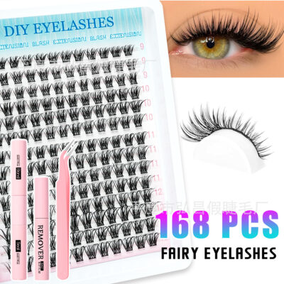 European and American Amazon cross-border best-selling feather fan false eyelash set, single cluster 3D eyelashes, fluffy and eye-enlarging