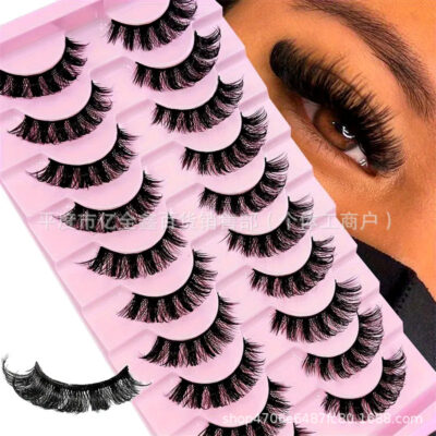 Cross-border Russian volume false eyelashes DD curl natural dense curly one-piece false eyelashes factory stable supply