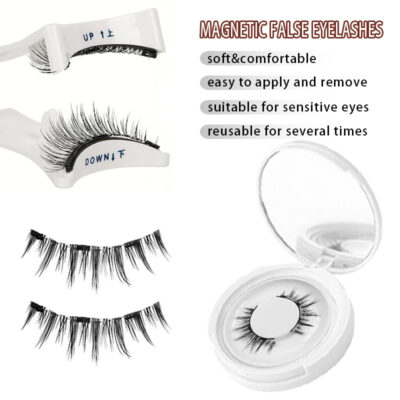 Magnetic No-Glue Three-Magnet False Eyelashes Reusable Natural Simulation Magnetic Eyelash Set Wholesale Cross-Border