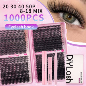 Cross-border bestseller 1000 clusters large capacity eyelash book DIY single cluster flower lashes natural thick D curl segmented false eyelashes