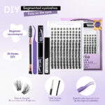 Cross-border glue lash set, segmented hard stem false eyelashes, large capacity flat eyelashes wholesale factory
