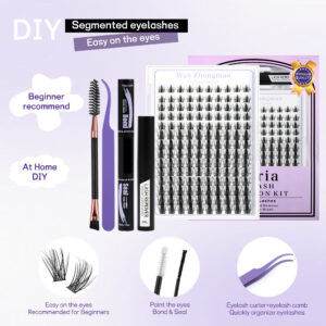 Cross-border glue lash set, segmented hard stem false eyelashes, large capacity flat eyelashes wholesale factory