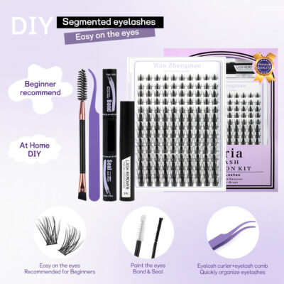 Cross-border glue lash set, segmented hard stem false eyelashes, large capacity flat eyelashes wholesale factory
