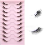 Cross-border cat-eye half false eyelashes, 10 pairs per pack, elongated tail, curled, dense, half-section transparent stem, factory wholesale