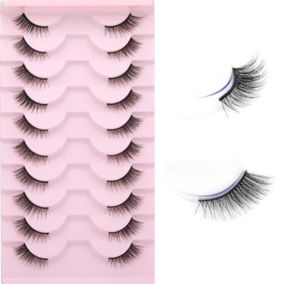 Cross-border cat-eye half false eyelashes, 10 pairs per pack, elongated tail, curled, dense, half-section transparent stem, factory wholesale