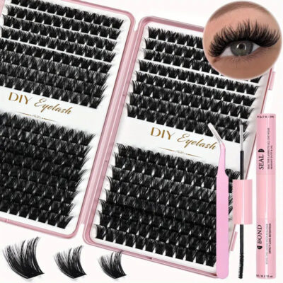 Cross-border DIY segmented eyelash book set, natural thick and curly, self-lashing cluster lashes, 32 rows, large capacity false eyelashes