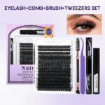 Cross-border glue lash set, segmented hard stem false eyelashes, large capacity flat eyelashes wholesale factory