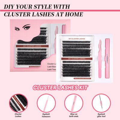 Export-style dense 3D fluffy set segmented false eyelashes, European and American dense curly comfortable segmented cluster lash set