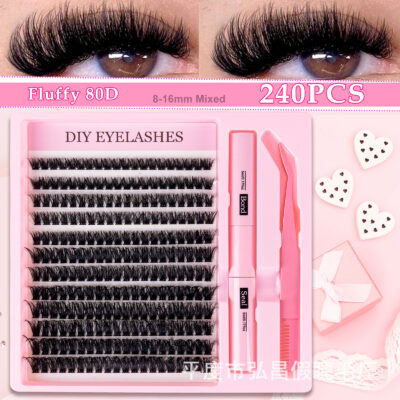 Cross-border bestseller 80D segment false eyelash set, thick and three-dimensional, large capacity, DIY self-application, smoky makeup