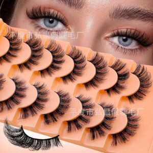 European and American cross-border bestseller, European and American style false eyelashes, 7 pairs, thick, natural, curled, artificial fiber eyelashes