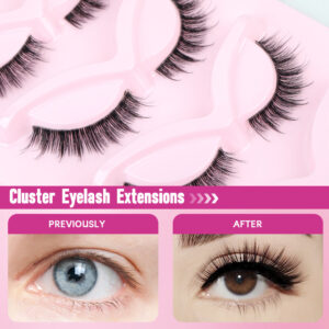 5D Fluffy Transparent Stem False Eyelashes, Large Capacity 5-Pair Set, Invisible and Seamless, Natural Firm Stem, Natural Fluffy