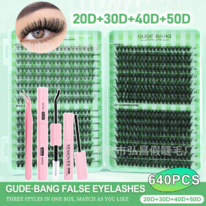European and American cross-border best-selling false eyelash set 640 clusters hot melt flower lashes 20D30D40D50D large capacity 32 rows