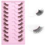 Cross-border cat-eye half false eyelashes, 10 pairs per pack, elongated tail, curled, dense, half-section transparent stem, factory wholesale