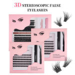 Export-style dense 3D fluffy set segmented false eyelashes, European and American dense curly comfortable segmented cluster lash set