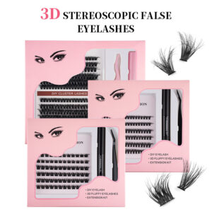 Export-style dense 3D fluffy set segmented false eyelashes, European and American dense curly comfortable segmented cluster lash set
