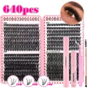 Cross-border DIY False Eyelashes 32 Rows Lash Book 30p 40p 50p - 640 Clusters Glue Tool Set D-Curl Mixed