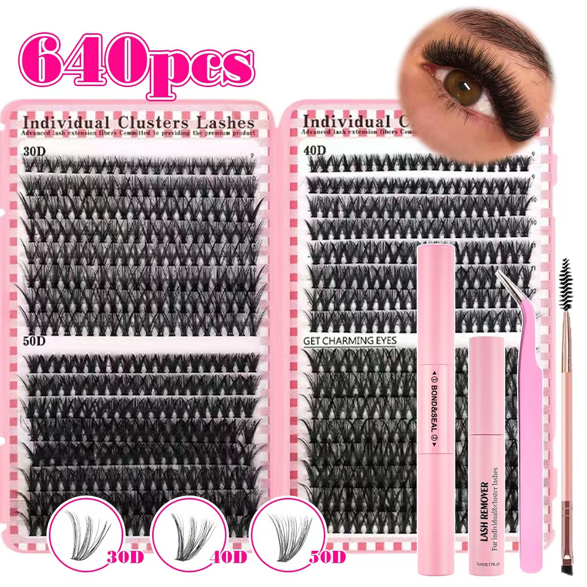 o1cn01ssftnx2eec1qhsm5z 2215841308713 0 cib 4.jpg Cross-border DIY False Eyelashes 32 Rows Lash Book 30p 40p 50p - 640 Clusters Glue Tool Set D-Curl Mixed