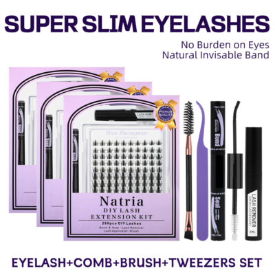 Cross-border glue lash set, segmented hard stem false eyelashes, large capacity flat eyelashes wholesale factory