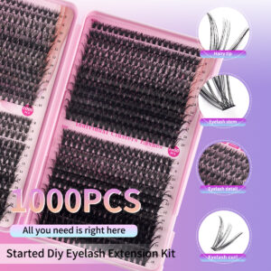 Cross-border bestseller 1000 clusters large capacity eyelash book DIY single cluster flower lashes natural thick D curl segmented false eyelashes