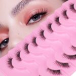 Cross-border cat-eye half false eyelashes, 10 pairs per pack, elongated tail, curled, dense, half-section transparent stem, factory wholesale