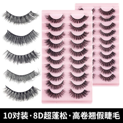 European and American thick eyelashes 8D fluffy curled voluminous false eyelashes multi-layer long cross mink-like lashes