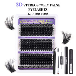 3D European and American cross-border 300 clusters high-volume thick D-curve false eyelash set natural curly DIY segmented eyelashes